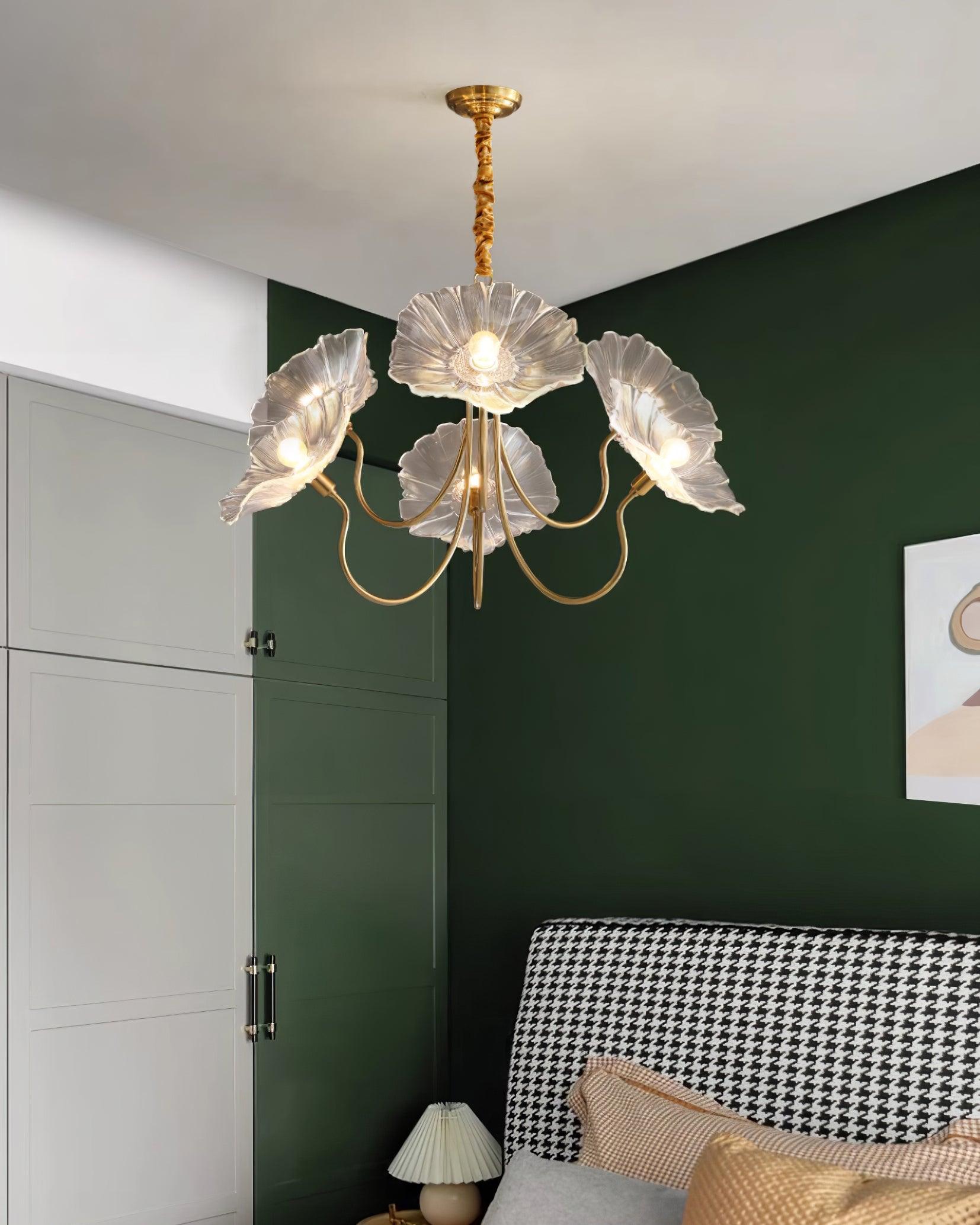 Murano Glass Flowers Chandelier Frosted Leaf Ceiling Light