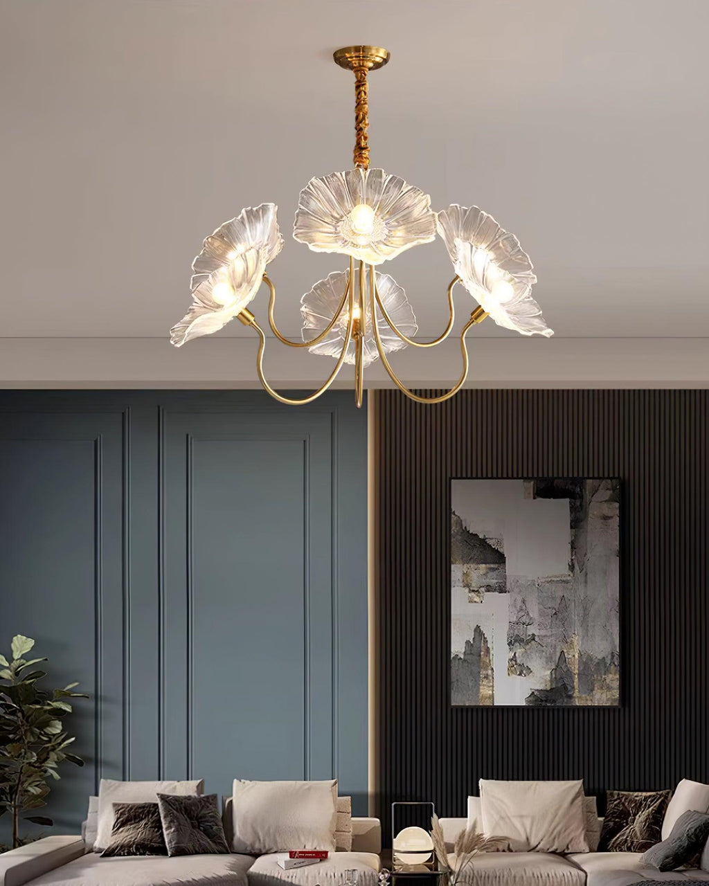 Murano Glass Flowers Chandelier Frosted Leaf Ceiling Light