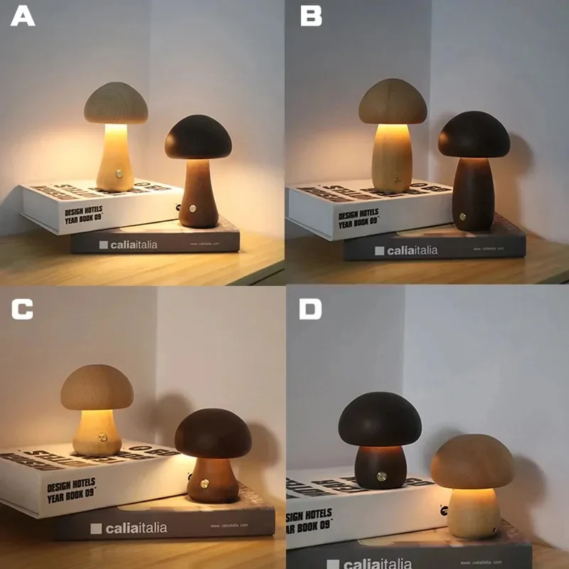 Mushroom Bedside Lamp – Touch-Controlled Dimmable Beech Wood Nightstand Light