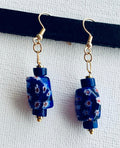 Myrna Handmade Lapis Lazuli, Millefiori Bead, and Gold Plated Hematite Earrings
