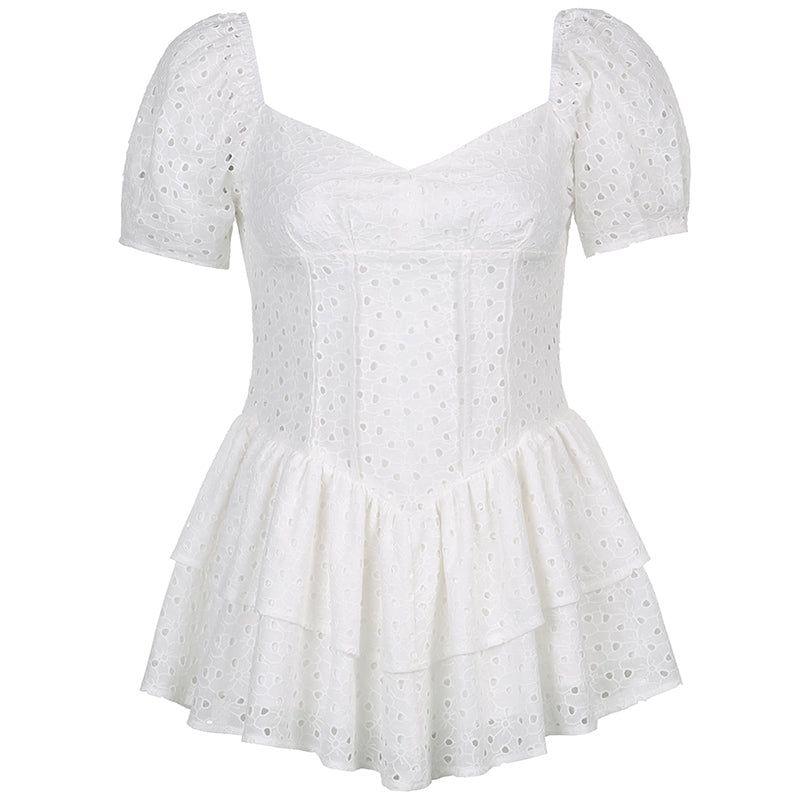 Nadia White Ruffled Pleated Mini Dress