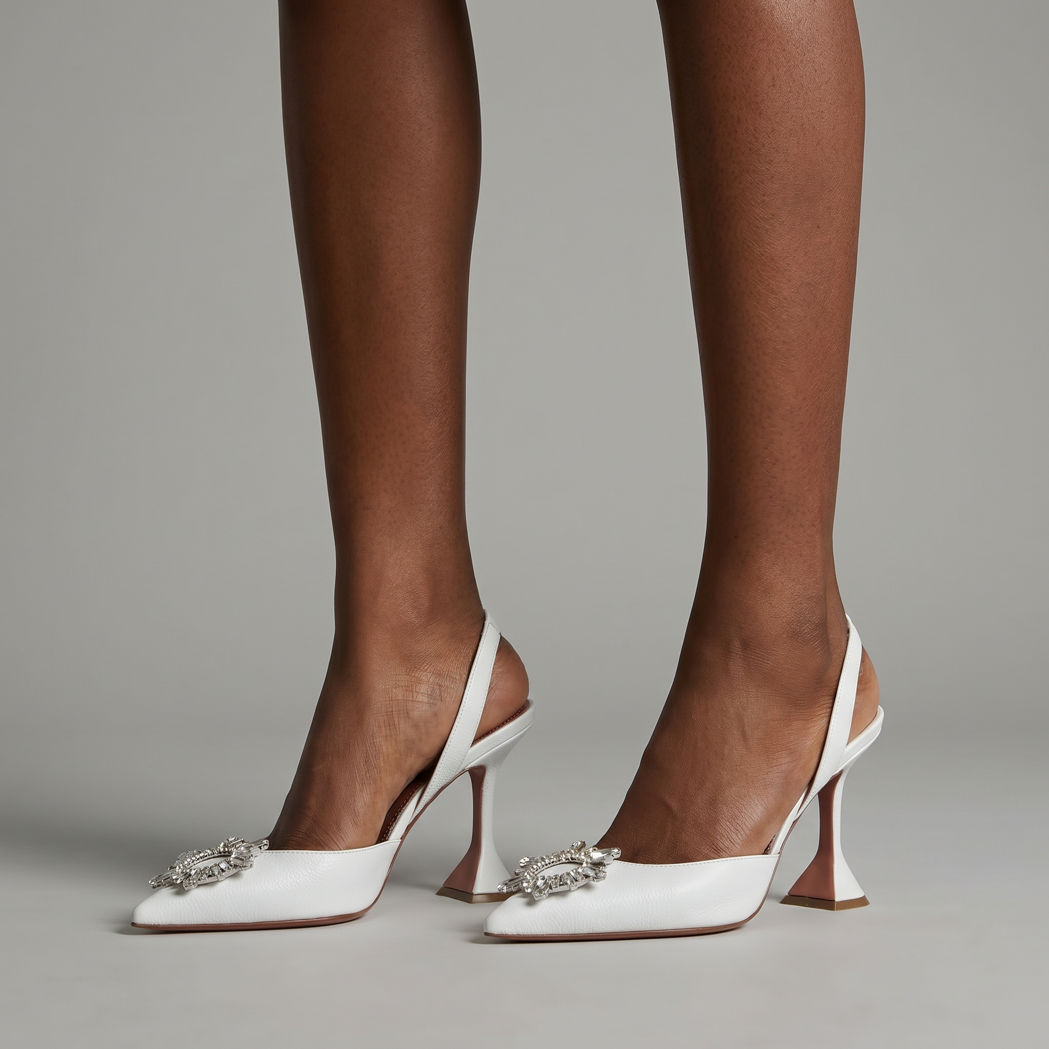 Obsessed Pointed Toe Crystal Brooch White Heels