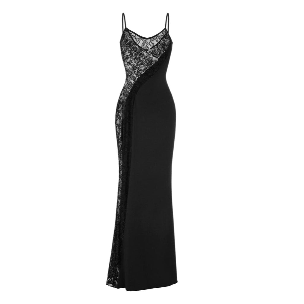 Out Of Your League Black Lace Panel Maxi Dress