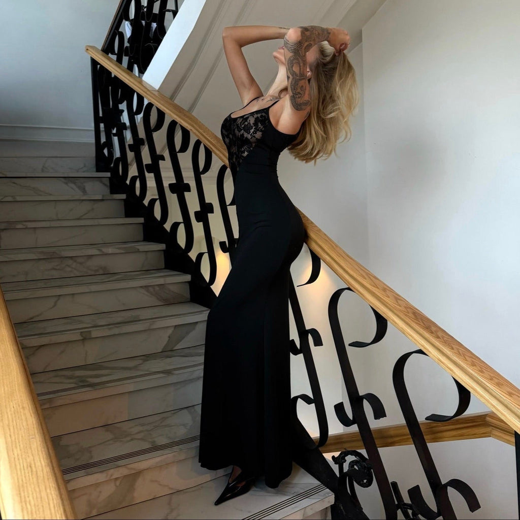 Out Of Your League Black Lace Panel Maxi Dress