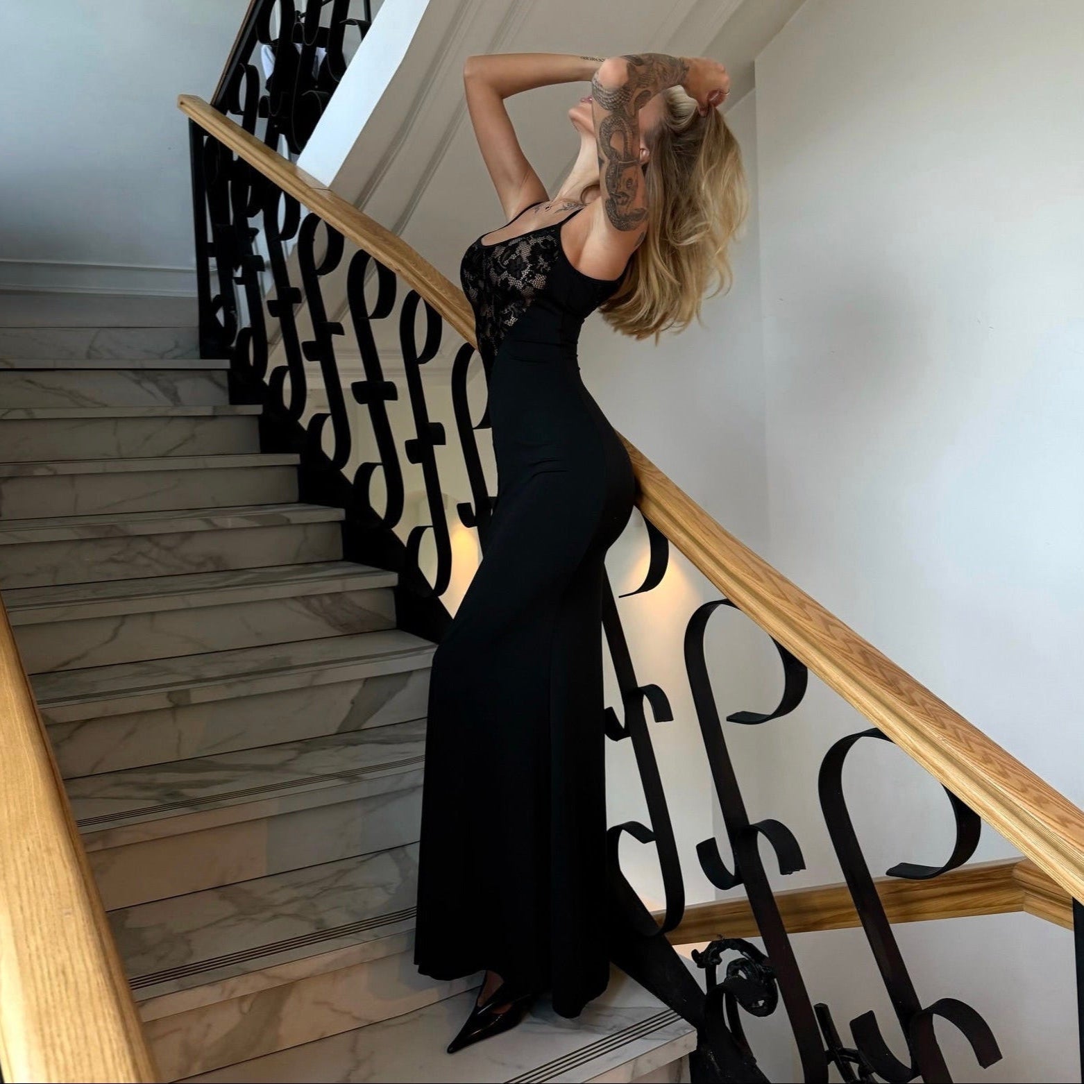 Out Of Your League Black Lace Panel Maxi Dress