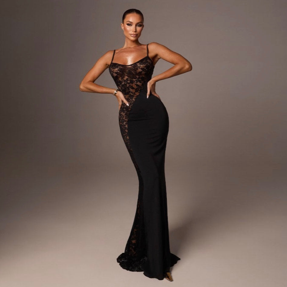 Out Of Your League Black Lace Panel Maxi Dress