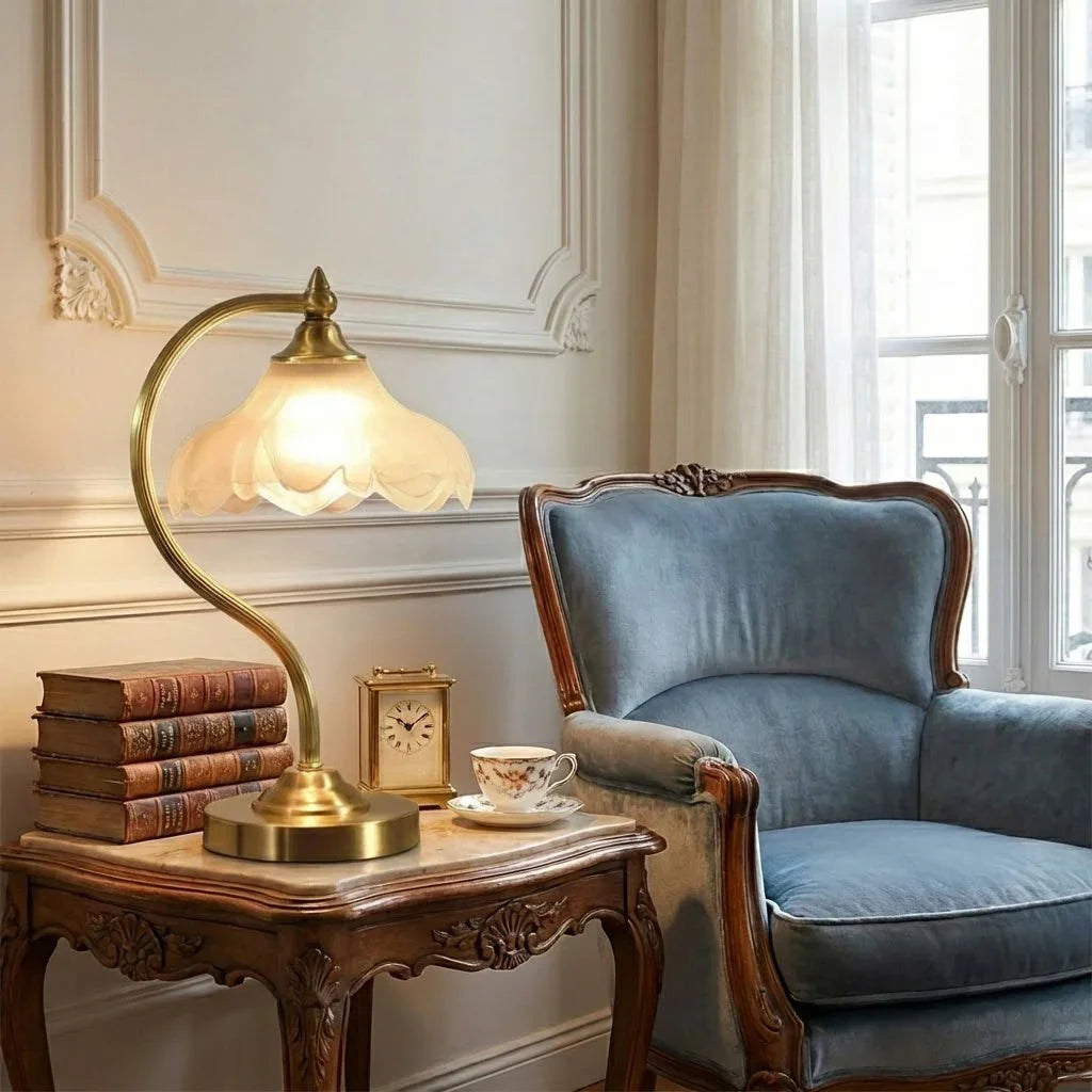 Brass Glass Petal Table Lamp E26 Dimmable 16.5" Gold Base