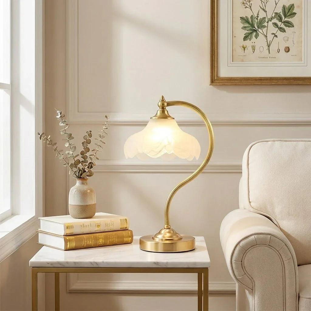 Brass Glass Petal Table Lamp E26 Dimmable 16.5" Gold Base