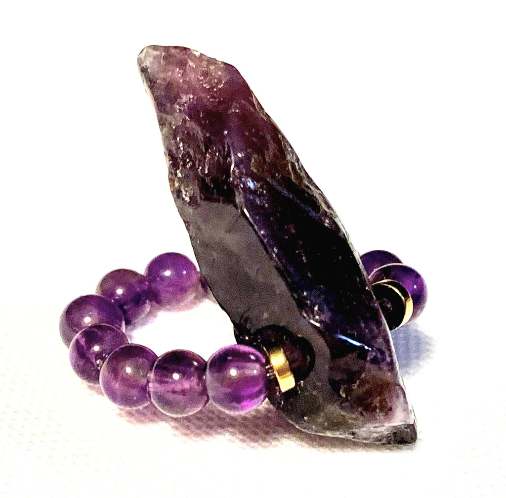 Queen Handmade Amethyst and Gold Plated Hematite Expandable Ring