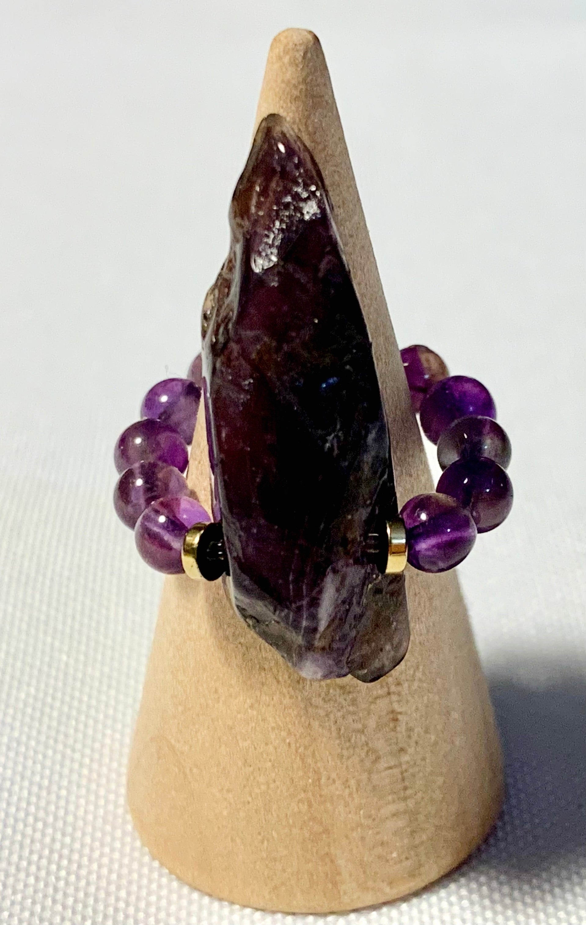 Queen Handmade Amethyst and Gold Plated Hematite Expandable Ring