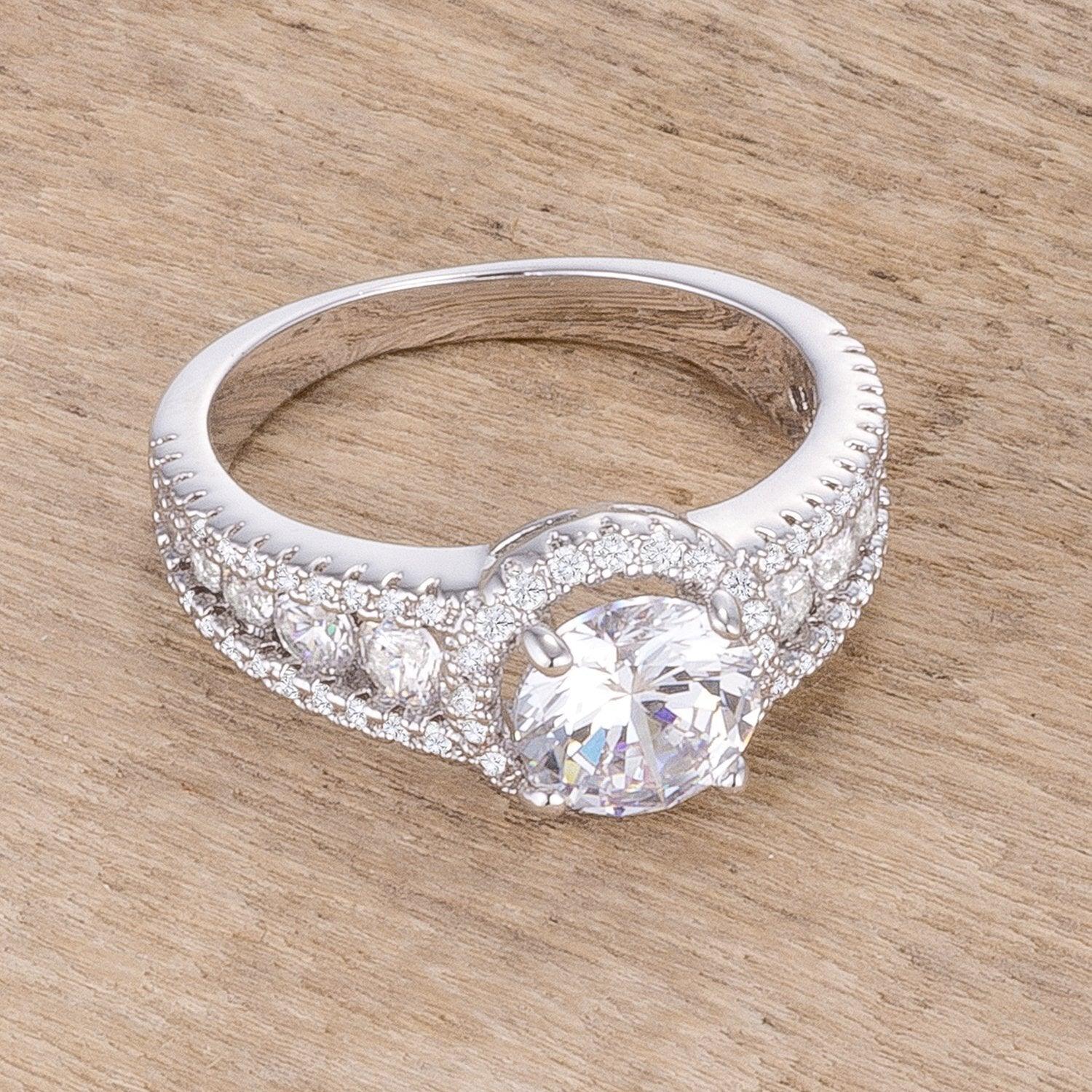 2.1Ct Rhodium Plated Solitaire Engagement Halo Ring Size 5