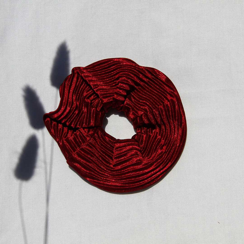 Ribbed Bordeaux Satin Scrunchie