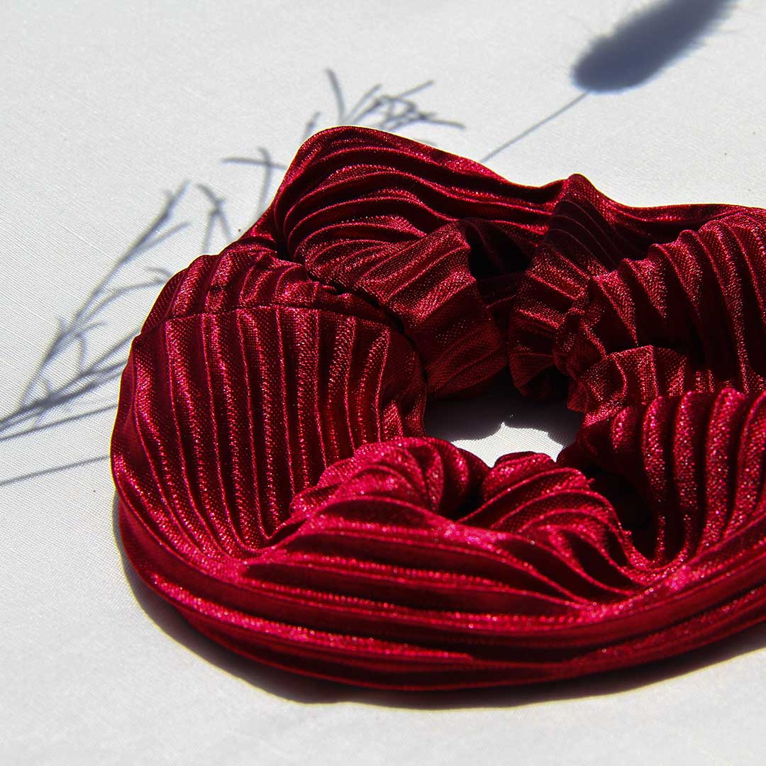 Ribbed Bordeaux Satin Scrunchie