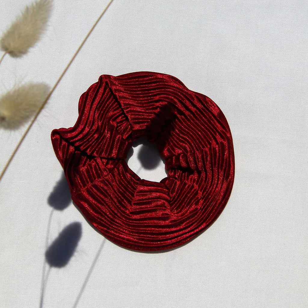 Ribbed Bordeaux Satin Scrunchie