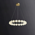 Alabaster Ring Chandelier – Gold Beaded LED Luxury Ceiling Light