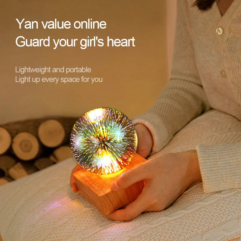 3D Firework LED Night Light | Starry Sky Glass Ball Table Lamp for Home Decor