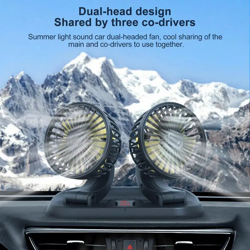 Dual Head Car Fan | 12 Volt Portable Fan with 3-Speed Settings | Compact Design for Enhanced Air Circulation