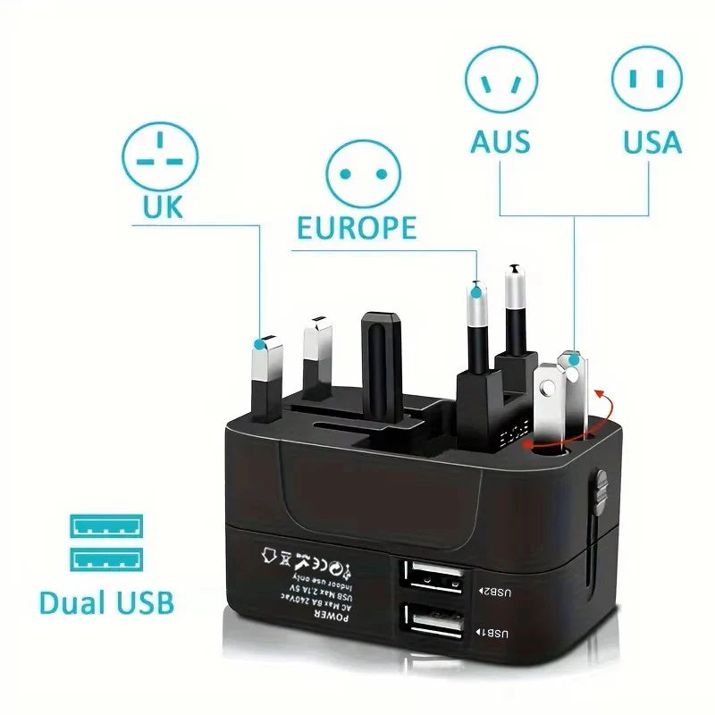 Universal AC Power Adapter EU US Plug Converter Dual USB Travel Charger