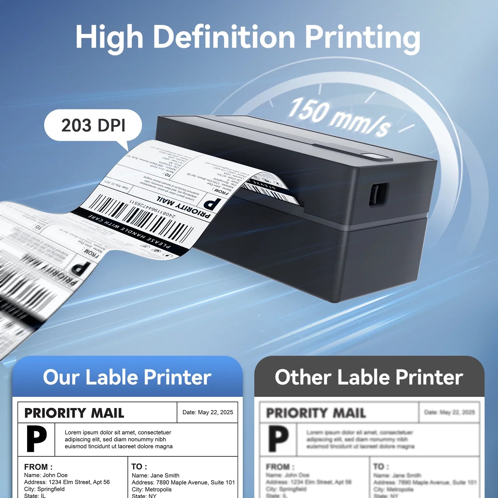 Wireless 4x6 Thermal Shipping Label Printer 300DPI Bluetooth WiFi Small Business