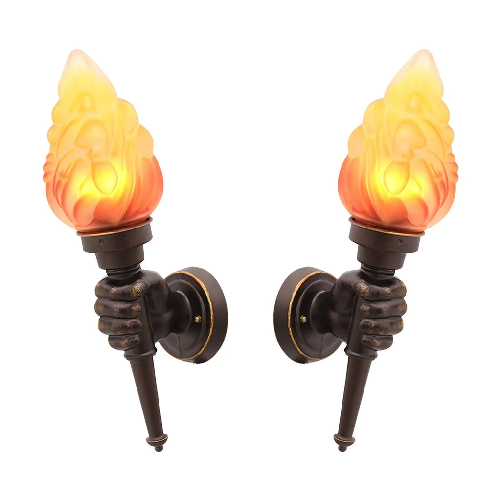 Pack of 2 Rustic Outdoor Wall Lights LED Flame Torch Lamps E27 Garden Lighting