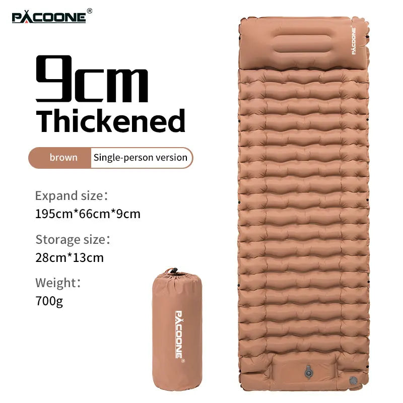PACOONE Inflatable Camping Mattress with Pillow Ultralight Air Sleeping Pad Pump