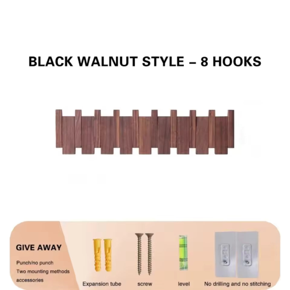 Wooden Piano Coat Rack Wall Mounted Solid Wood Hooks 4 6 8 Hook Organizer