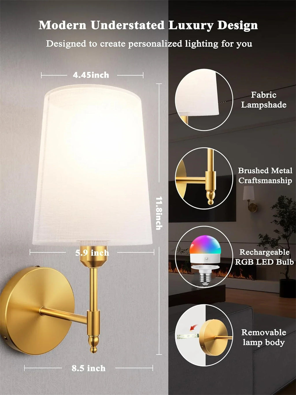 Wireless Wall Lamp – Rechargeable RGB Battery Light with Remote for Bedroom Decor