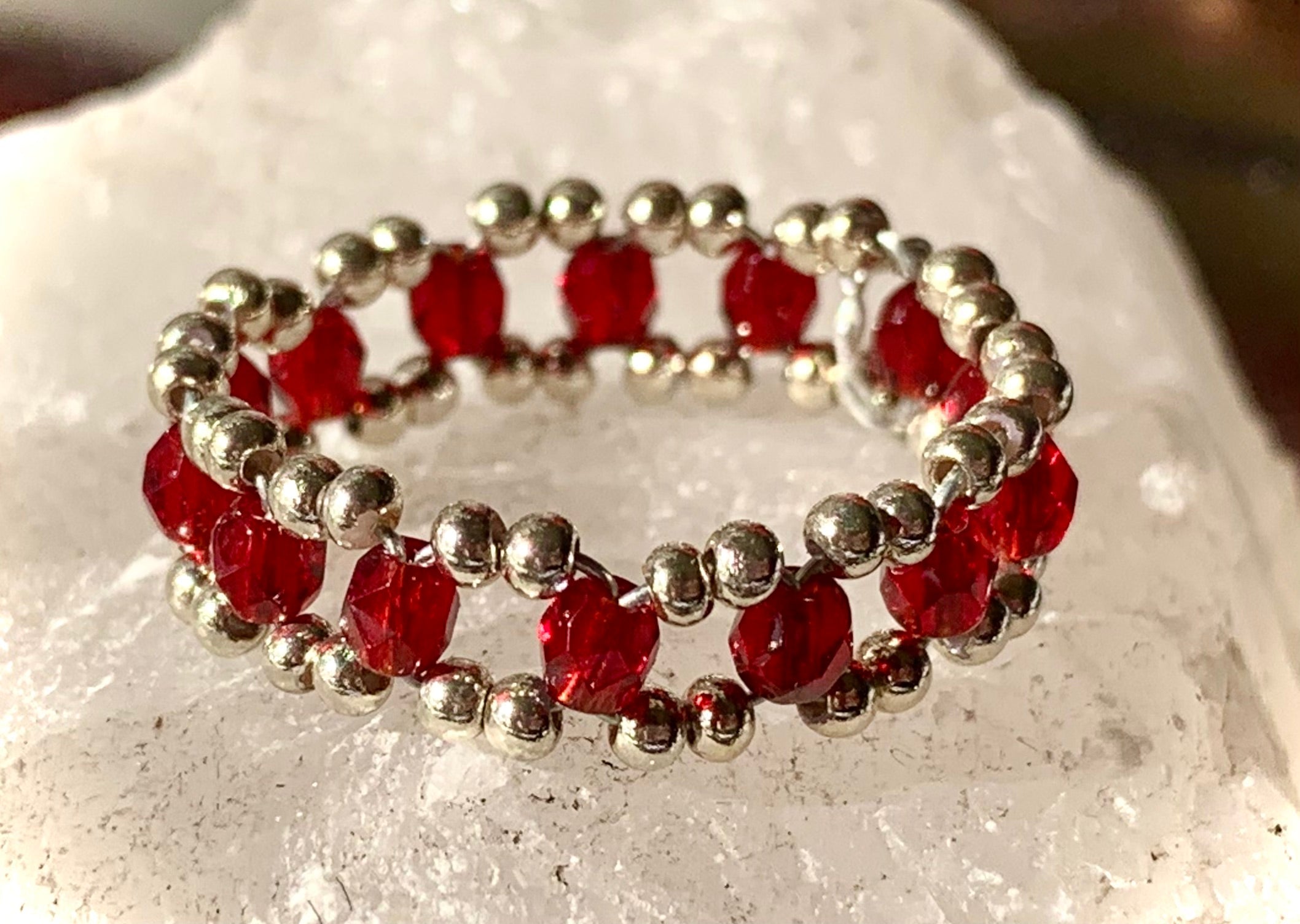 Sandee Handmade Seed Bead Wire Wrapped Ring Size 8