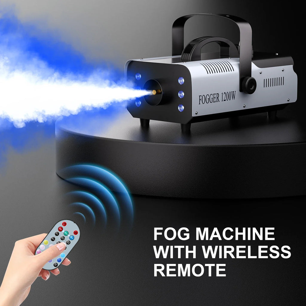 1200W Smoke Fog Machine with RGB 6LEDs Remote Stage Haze Generator for Parties