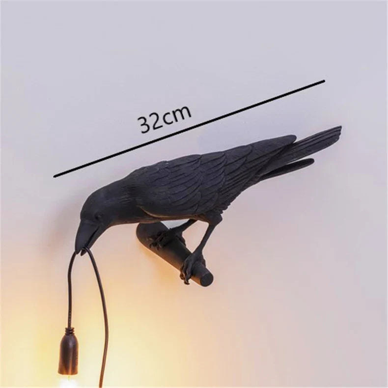 Crow Bird Wall Lamp – Resin Bedside Night Light for Bedroom & Living Room Decor