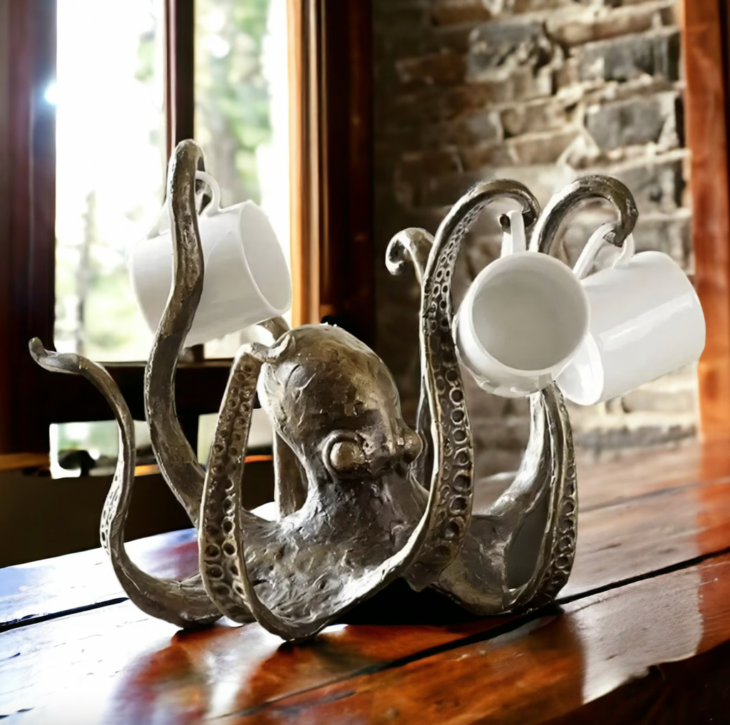 Octopus Mug Holder Stand Nautical Coffee Cup Rack Holds 8 Mugs