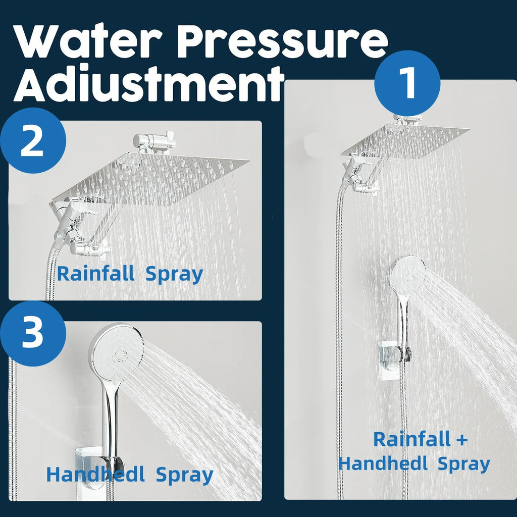High Pressure Rain Shower Head 8-12Inch with Handheld & Adjustable Arm Spray