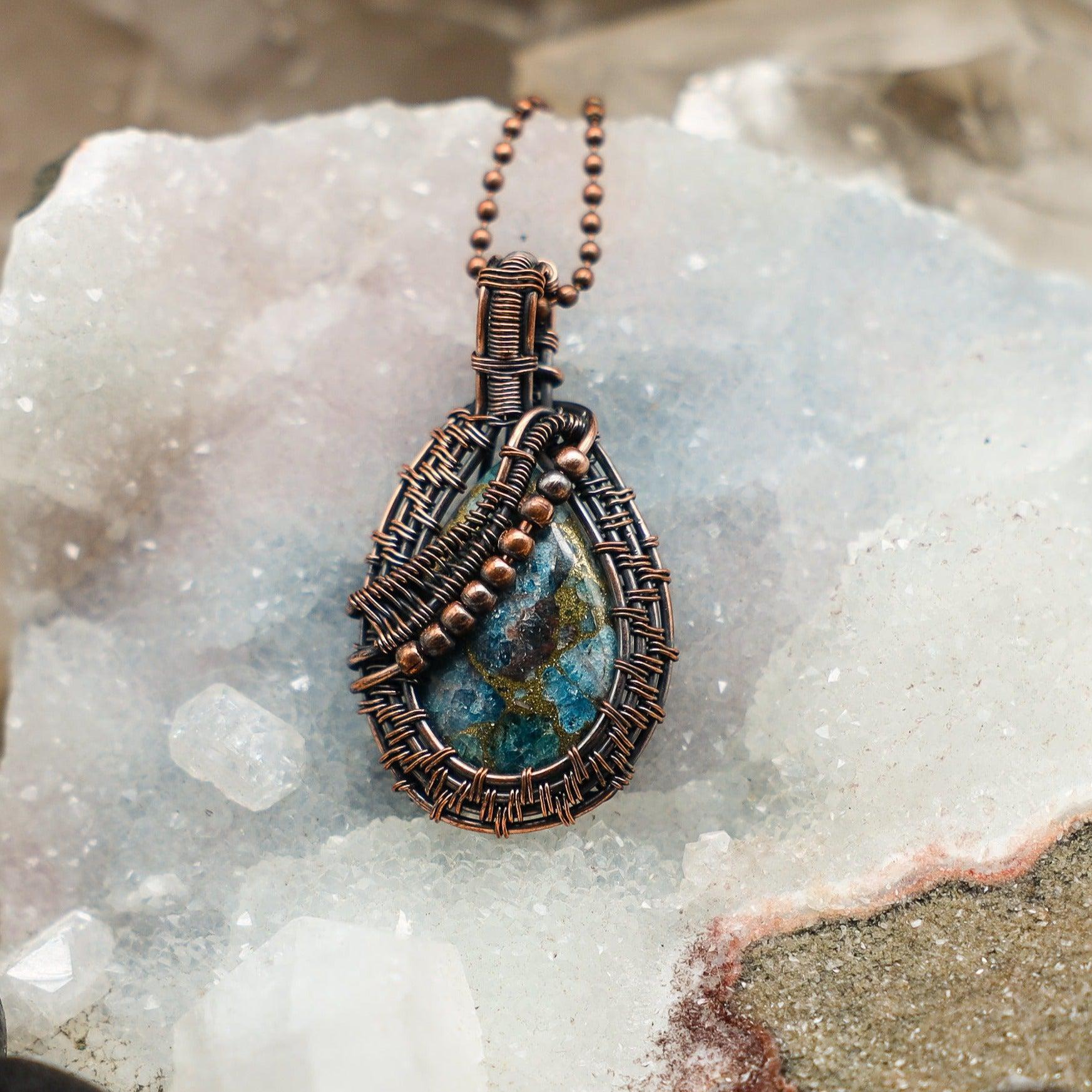 Sea Sediment Jasper Crystal Wire Wrap Pendant 2.25"