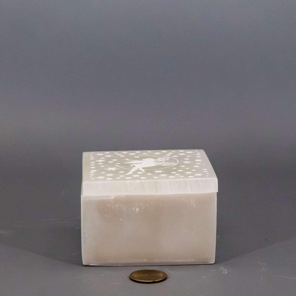 Selenite Crystal Carved Forest Fairy Jewelry Keepsake Box