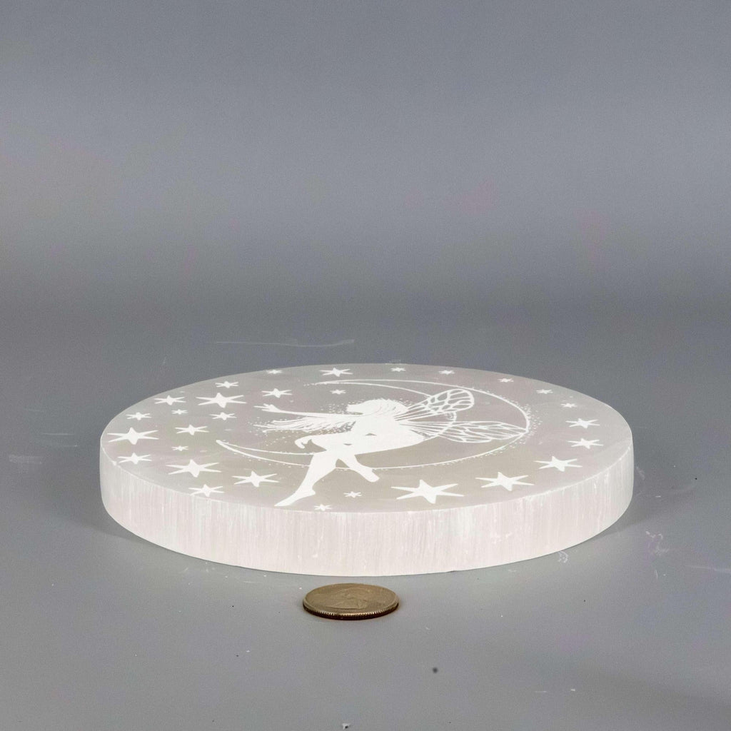 Selenite Crystal Forest Fairy Charging Plate Carved