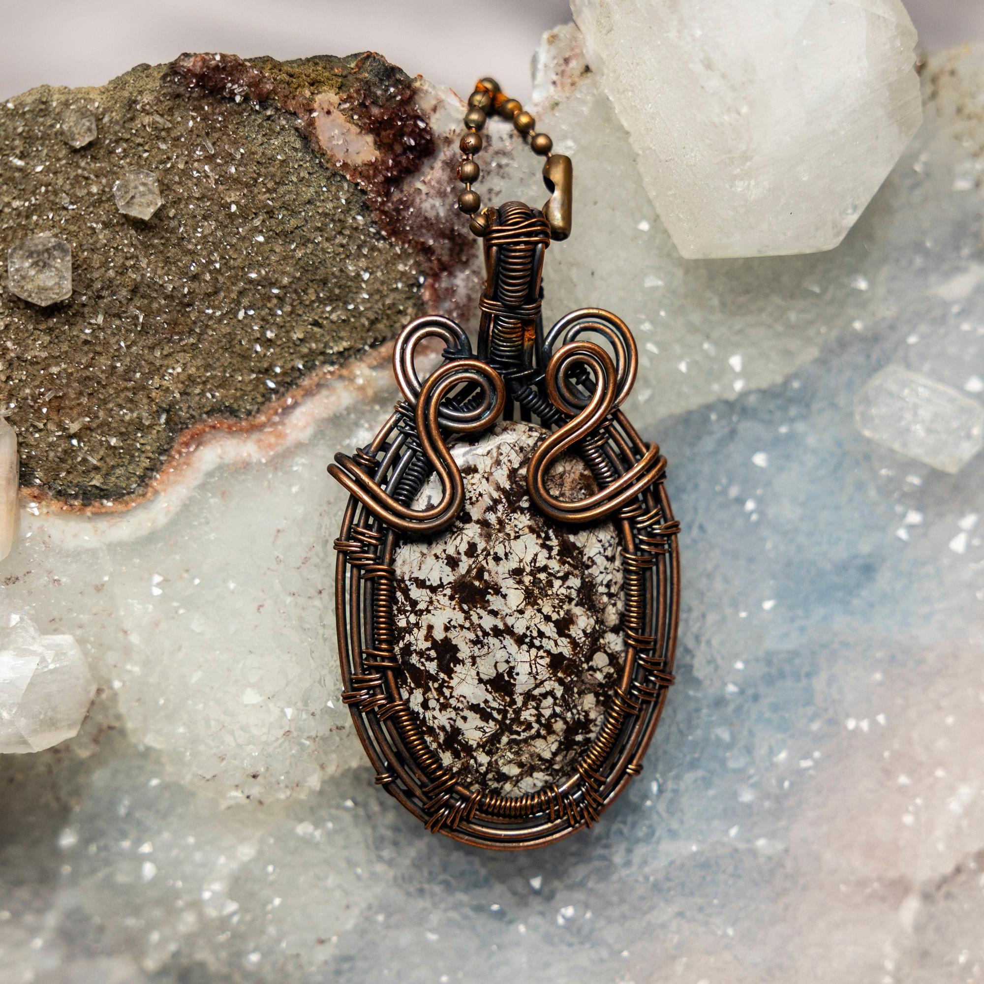 Snowflake Obsidian Crystal Wire Wrap Copper Pendant
