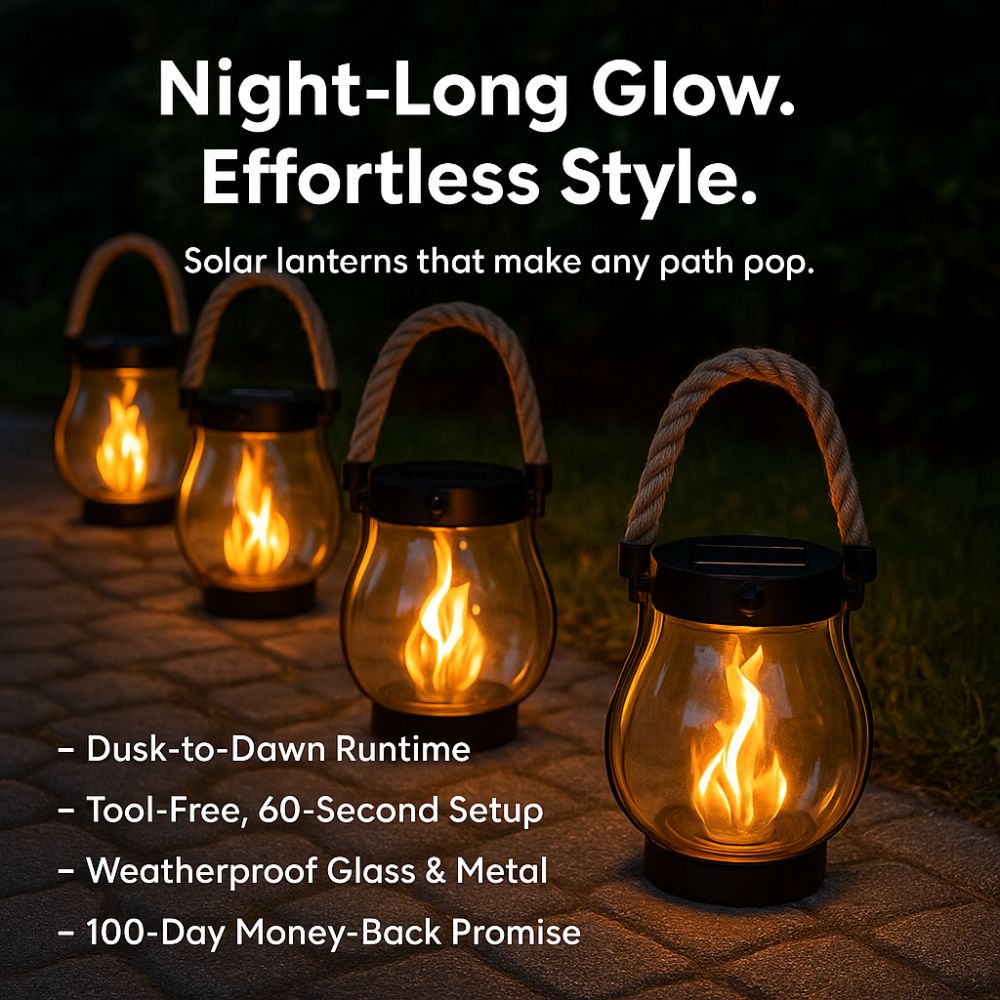 Solar Lanterns Outdoor – Waterproof Solar-Powered Lantern with Flickering Flame Effect for Garden and Patio