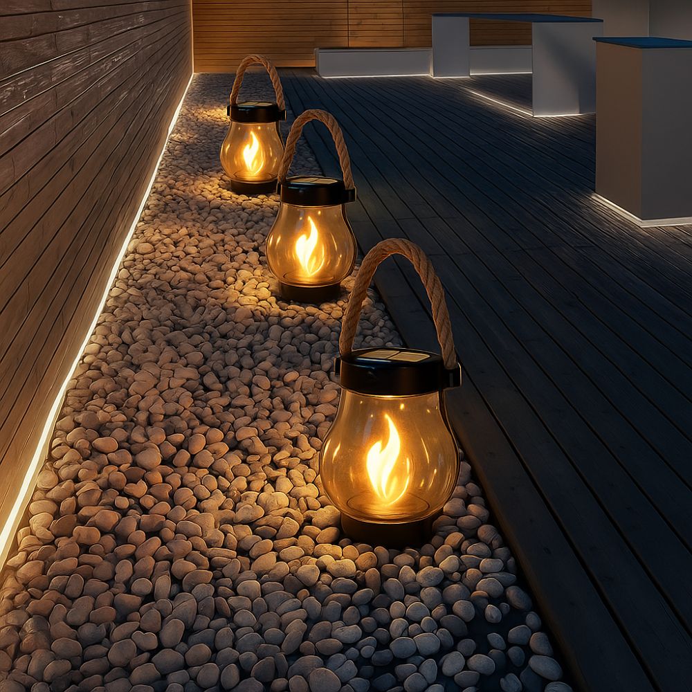 Solar Lanterns Outdoor – Waterproof Solar-Powered Lantern with Flickering Flame Effect for Garden and Patio
