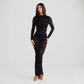 Stella Lace Backless Sculpting Ruched Black Maxi Dress