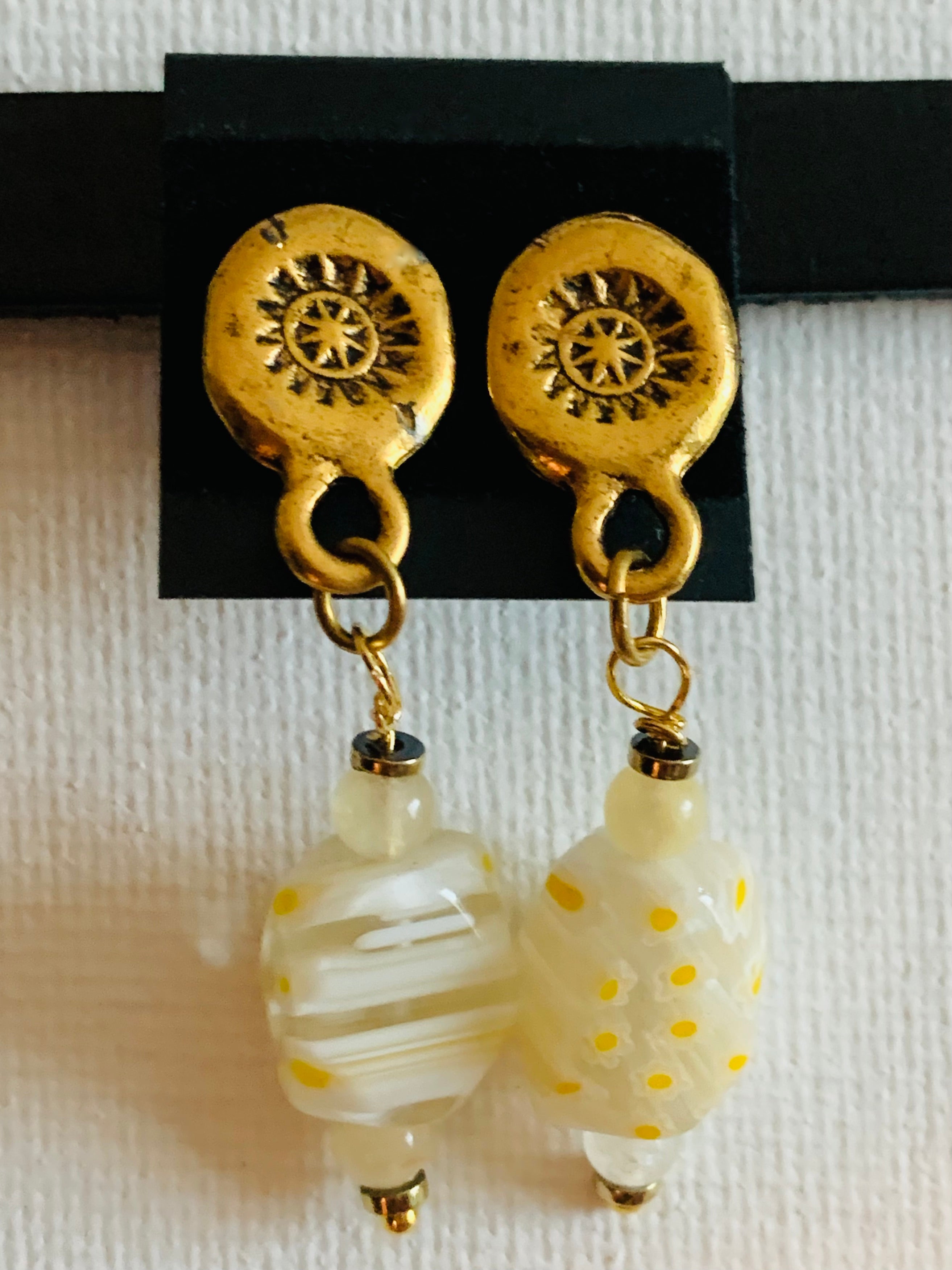 Sunshine Handmade Citrine, Millefiori Glass, and Hematite Earrings