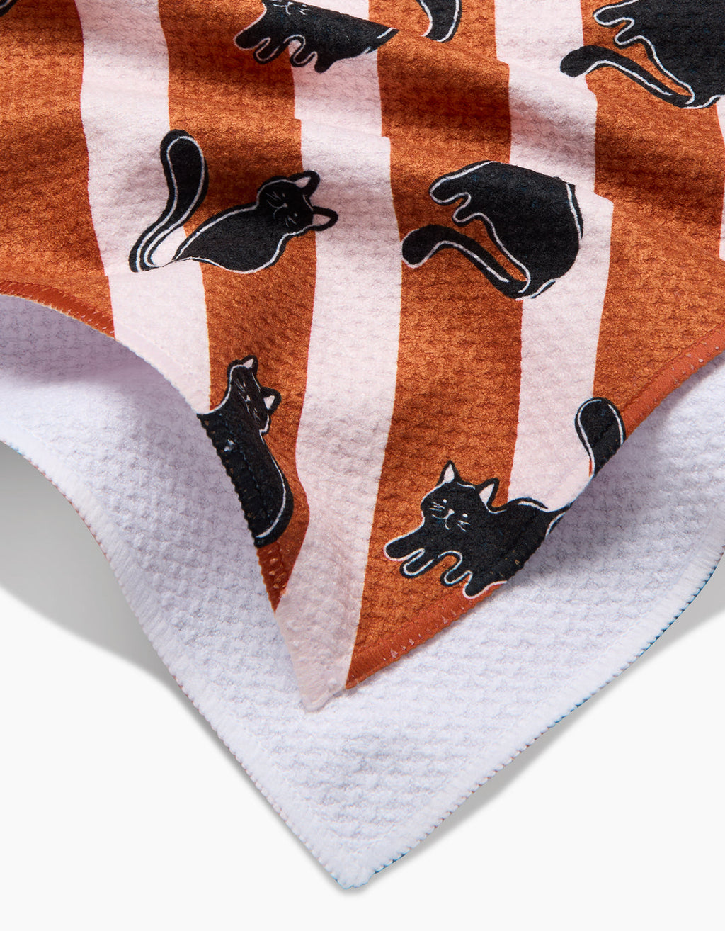 Black Cats Orange Striped Geometry Tea Towel