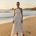 Tea Rose White Pleated Midi Dress