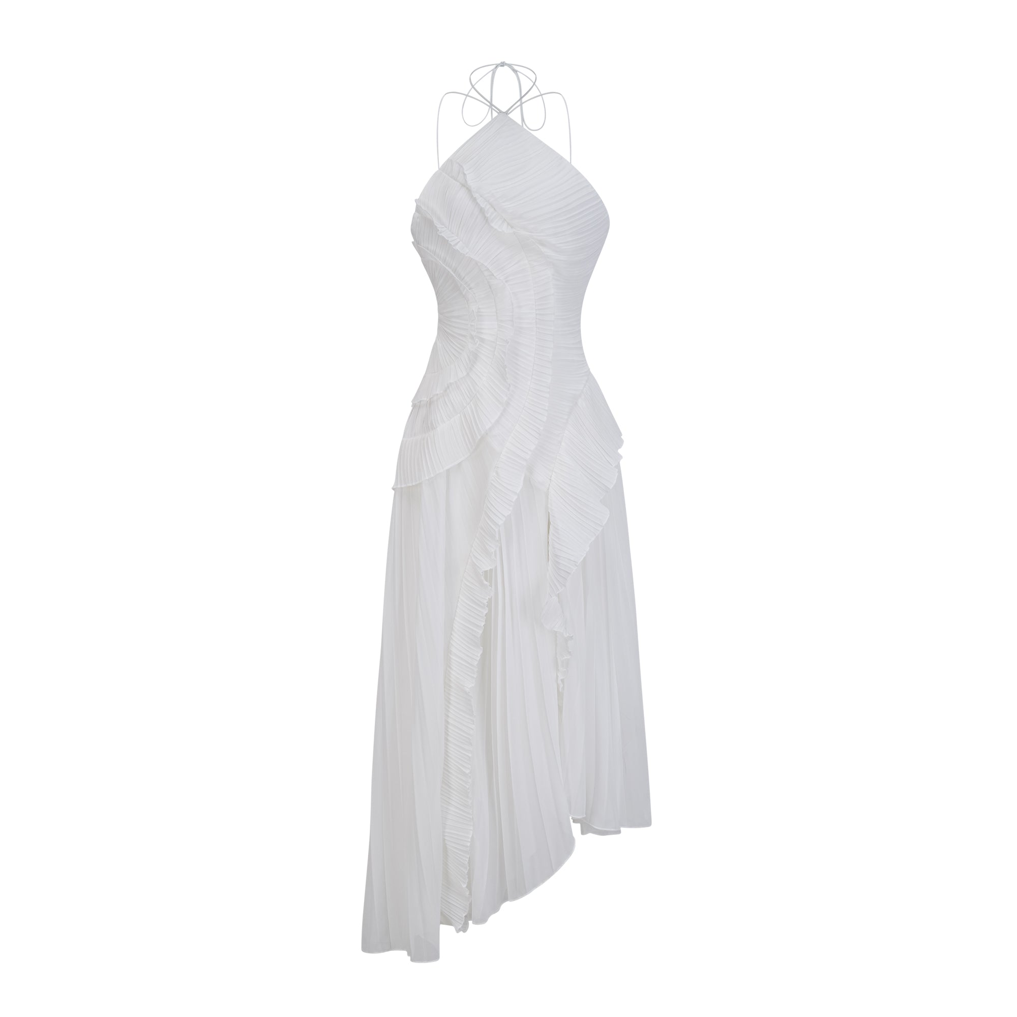 Tea Rose White Pleated Midi Dress
