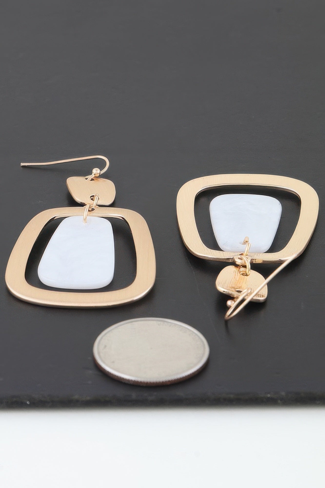 Modern Stone Frame Drop Earrings