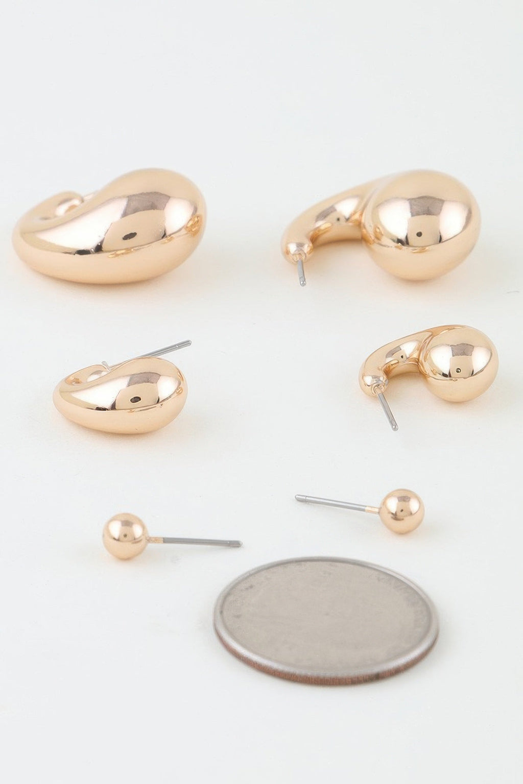 Triple Shiny Hoop N Bead Earrings Set