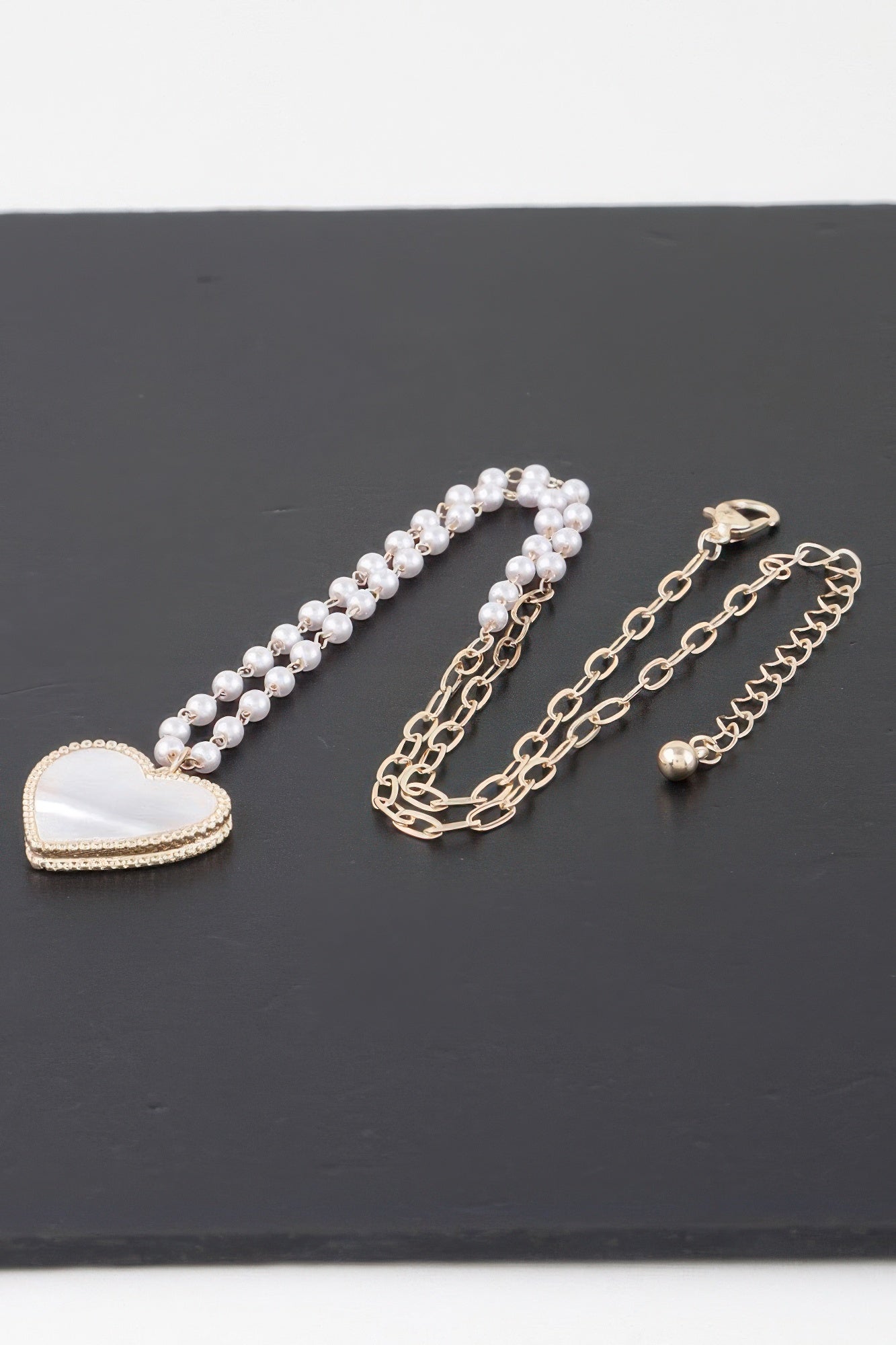 Pearled Marble Heart Necklace