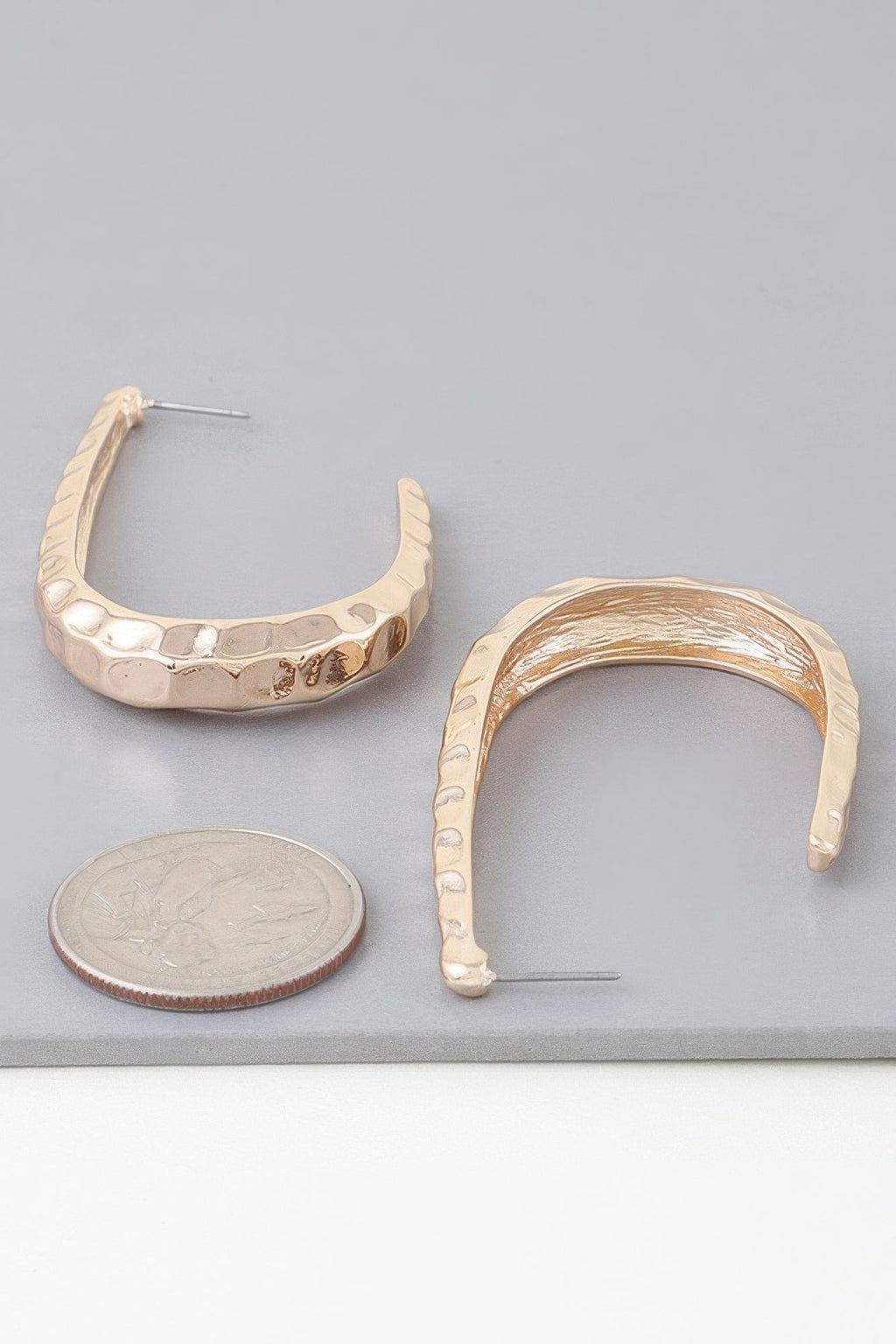 Hammered Open Oval Hoop Earrings