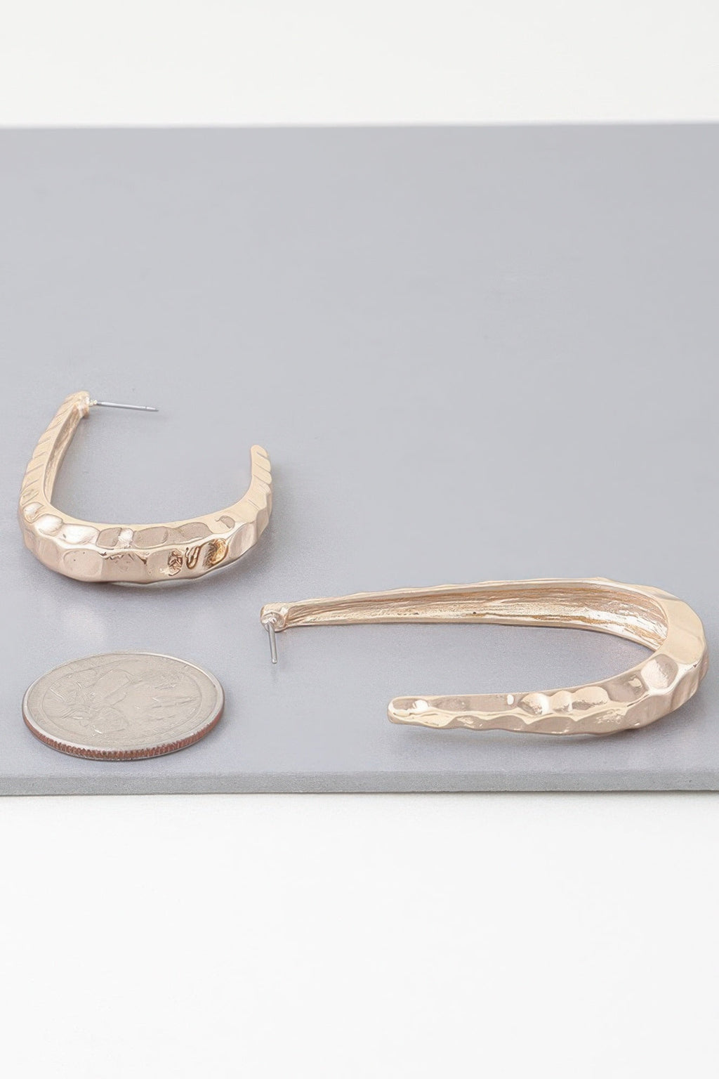 Hammered Open Oval Hoop Earrings