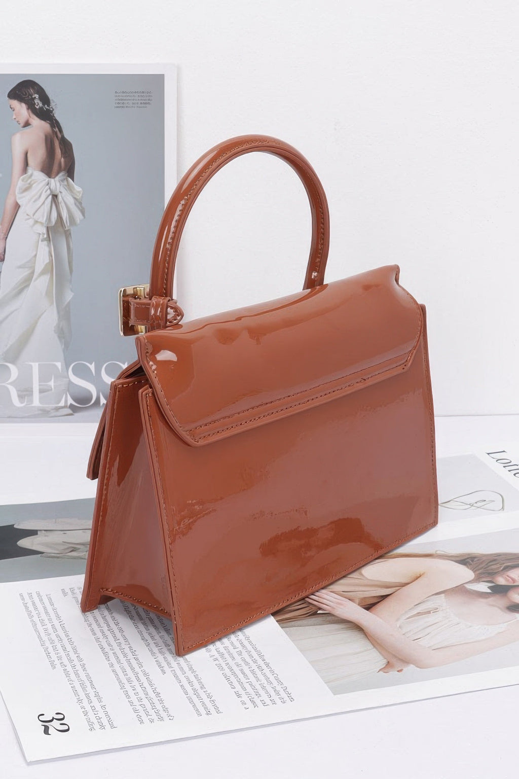 Embossed Enamel Top Handle Bag