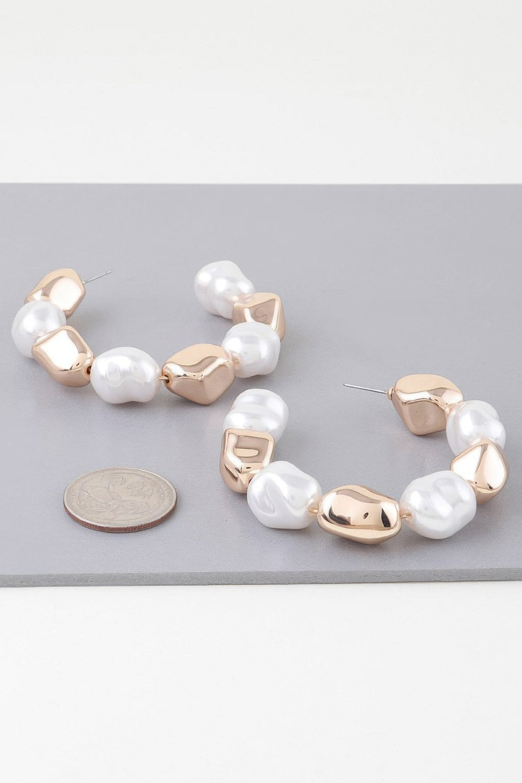 Shiny N Pearl Stone Hoop Earrings